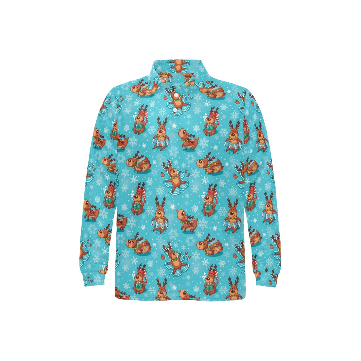 Reindeer Print Design LKS402 Long Sleeve Polo Shirt For Men's