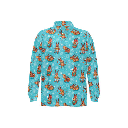 Reindeer Print Design LKS402 Long Sleeve Polo Shirt For Men's
