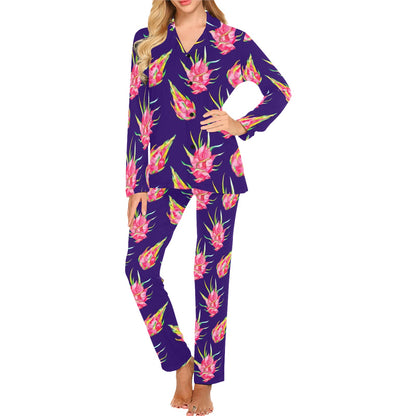 Dragonfruit Pattern Print Design DF02 Women's Long Pajama Set