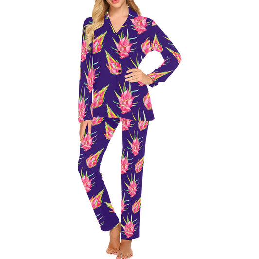 Dragonfruit Pattern Print Design DF02 Women's Long Pajama Set