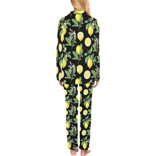 Lemon Pattern Print Design LM02 Women's Long Pajama Set