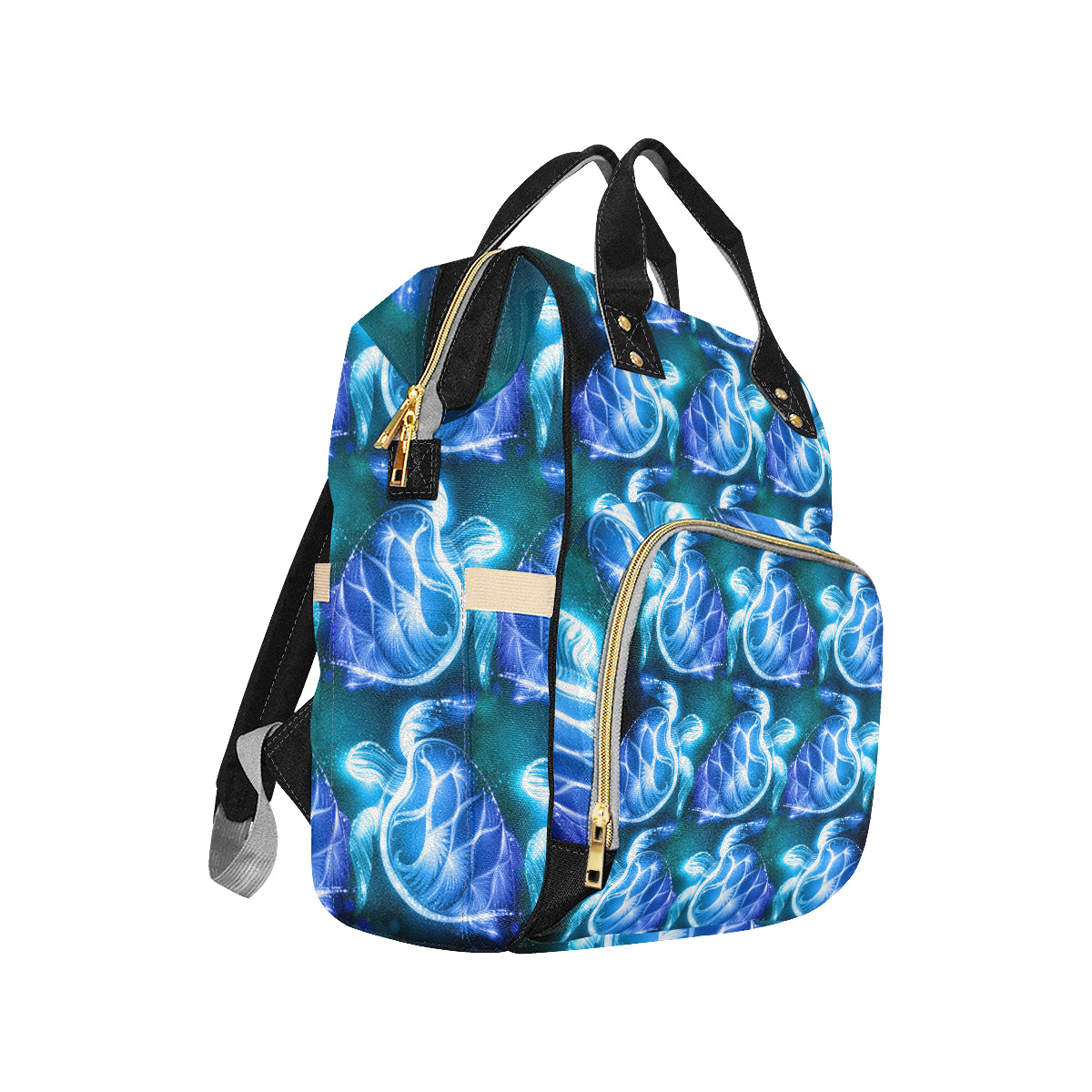 Blue Neon Sea Turtle Print Diaper Bag Backpack