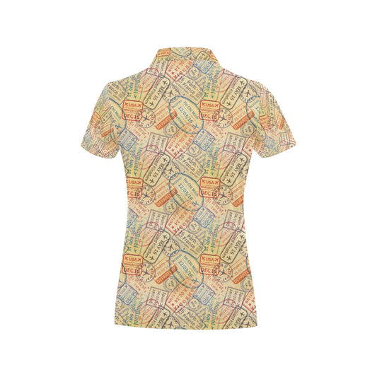 Travel Stamp Print Design LKS302 Women's Polo Shirt
