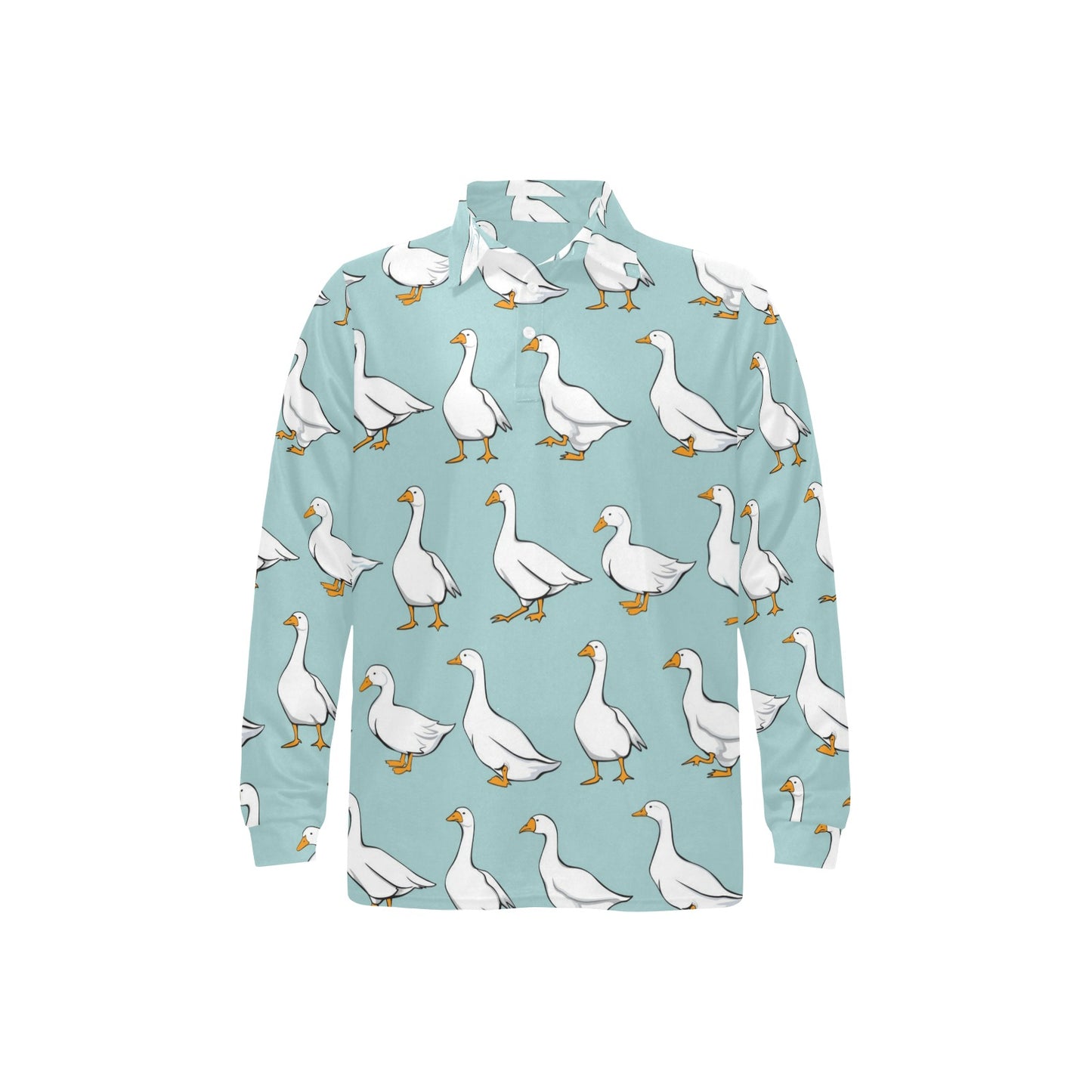 Goose Pattern Print Design 02 Long Sleeve Polo Shirt For Men's