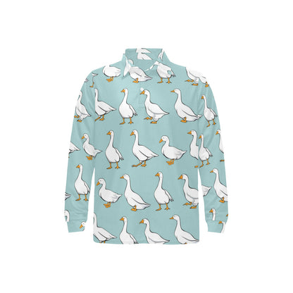 Goose Pattern Print Design 02 Long Sleeve Polo Shirt For Men's
