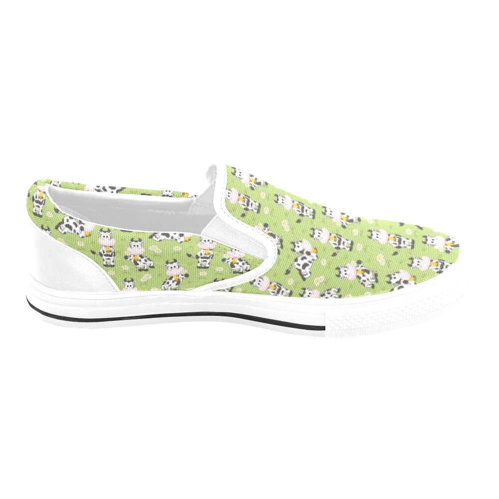 Cattle Print Design LKS401 White Slip Ons Canvas Women's Shoes