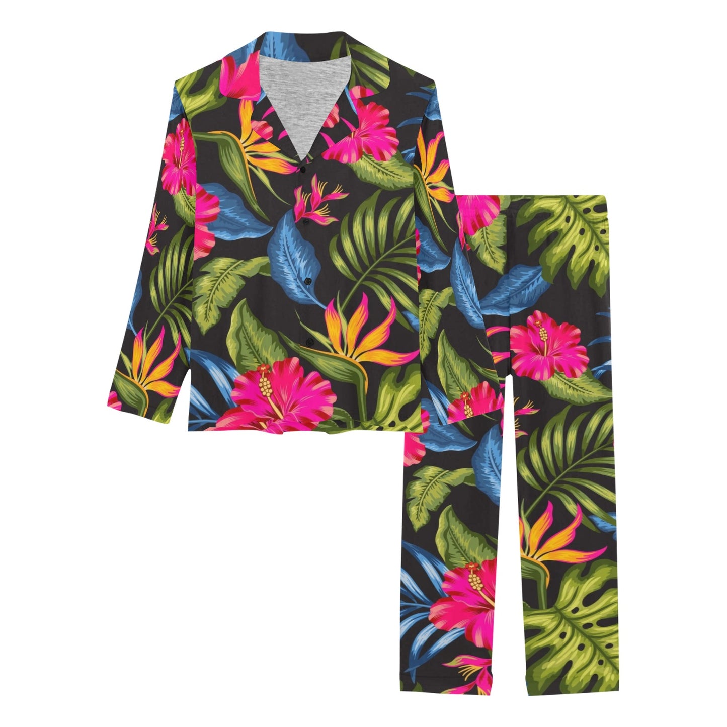 Bird Of Paradise Pattern Print Design BOP014 Women's Long Pajama Set