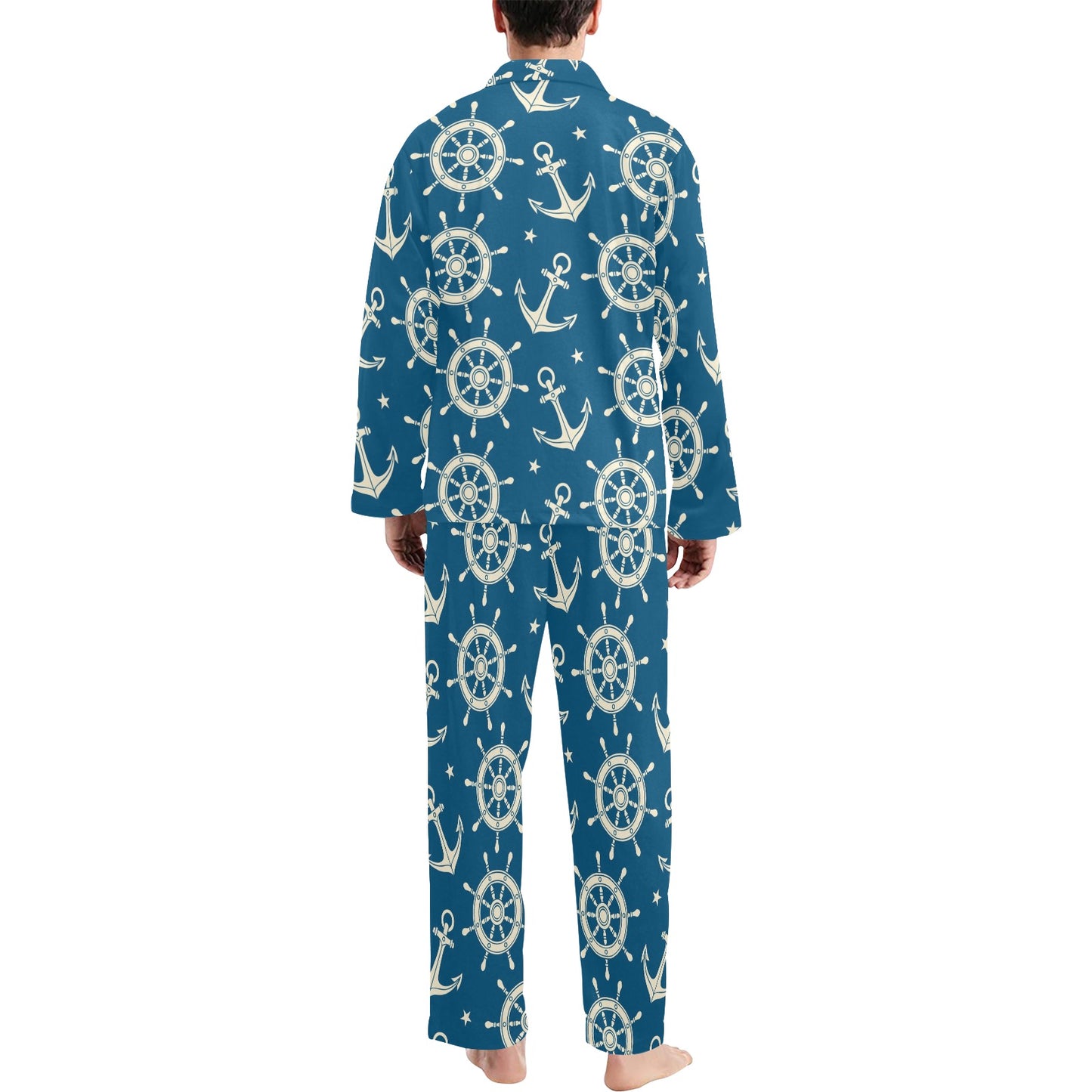 Anchor Pattern Print Design 01 Men's Long Pajama Set