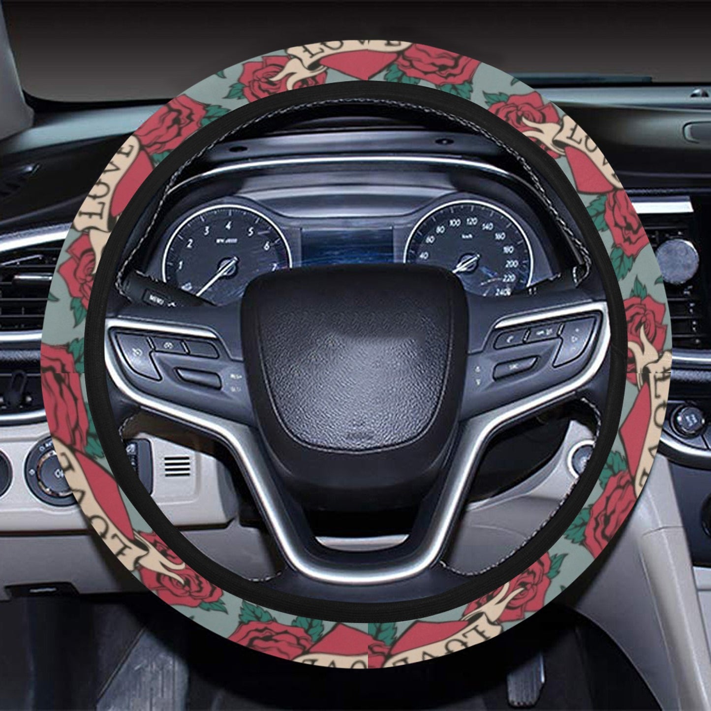 Tattoo Heart Print Design LKS301 Steering Wheel Cover with Elastic Edge