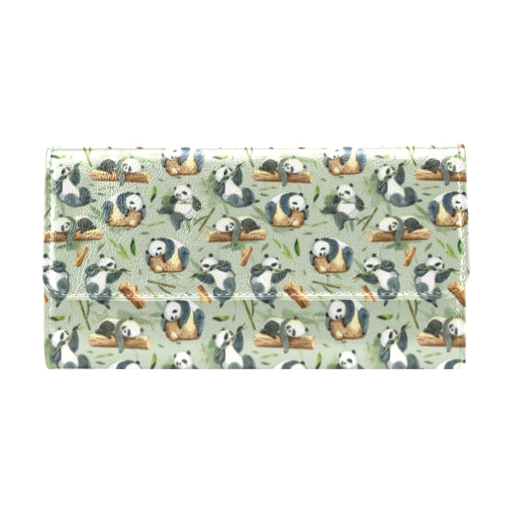 Panda Bear Design Bamboo Print Women's Trifold Wallet