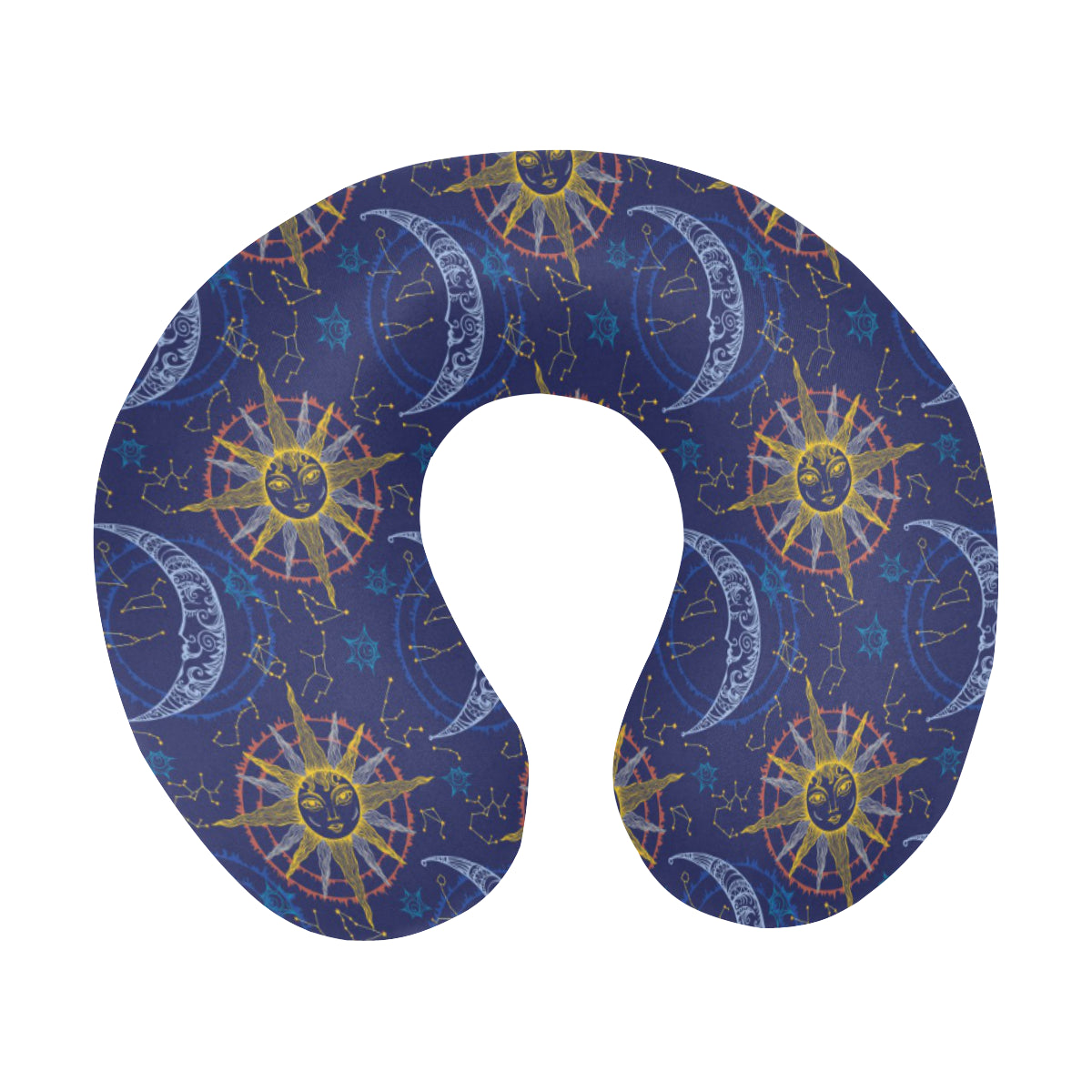 Celestial Moon Sun Pattern Print Design 01 U-Shaped Travel Neck Pillow