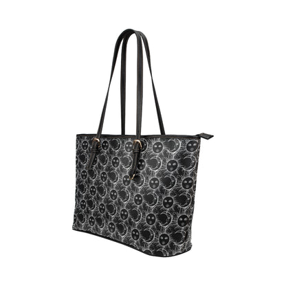 Sun Moon White Design Themed Print Leather Tote Bag
