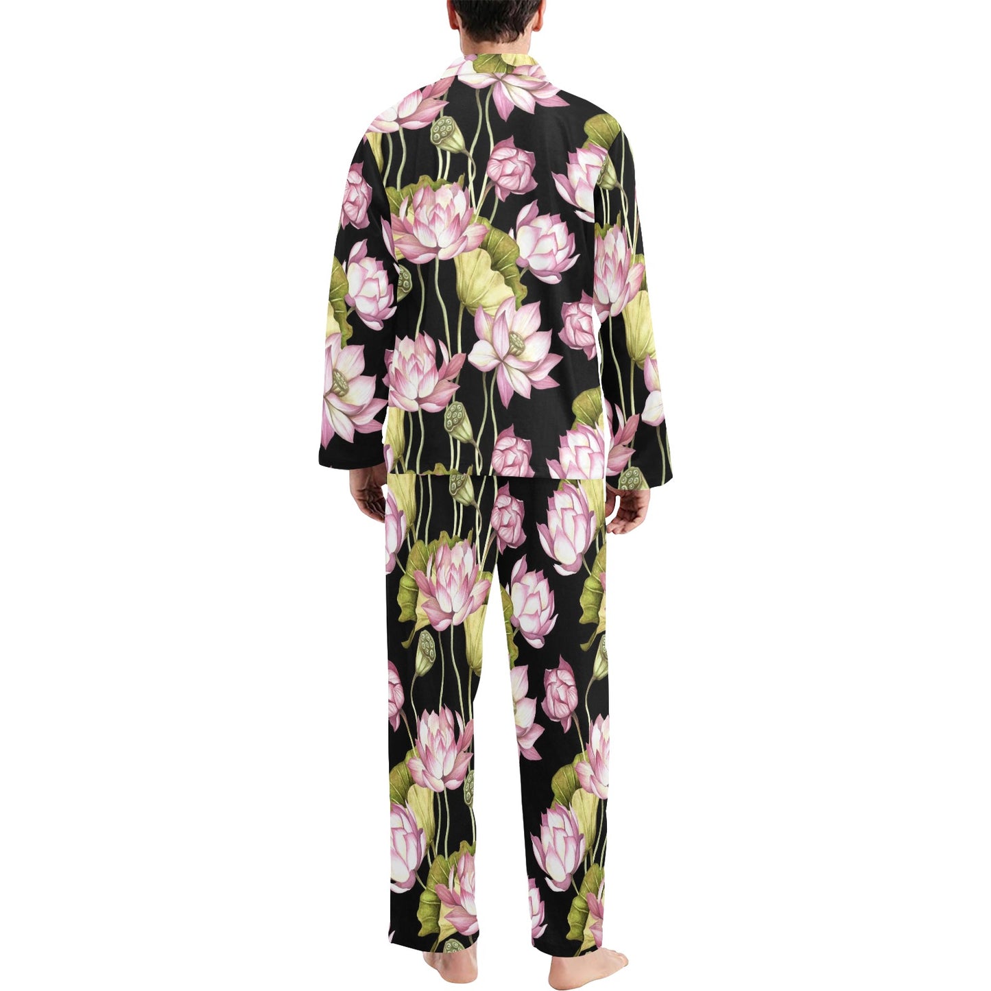 Water Lily Pattern Print Design WL06 Men's Long Pajama Set
