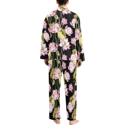 Water Lily Pattern Print Design WL06 Men's Long Pajama Set