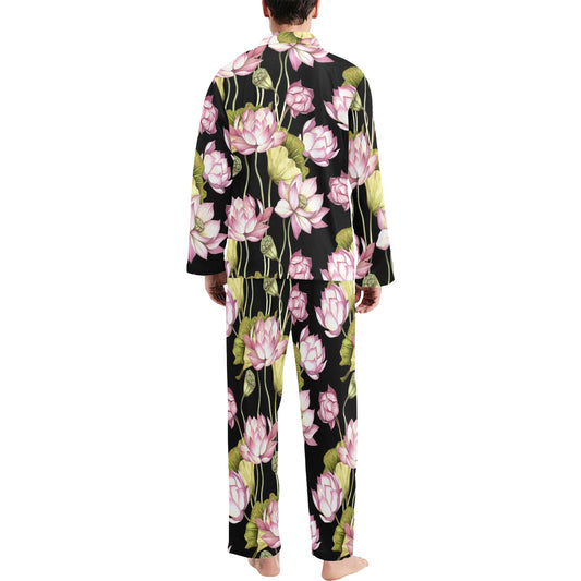 Water Lily Pattern Print Design WL06 Men's Long Pajama Set