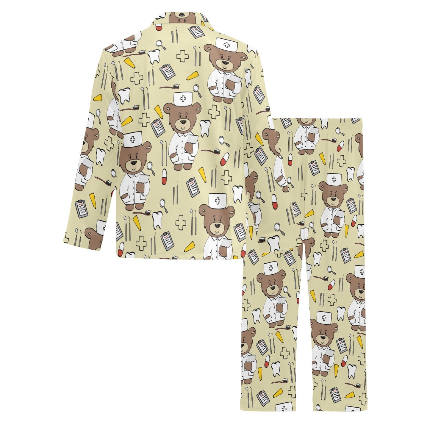 Nurse Bear Pattern Print Design A02 Men's Long Pajama Set