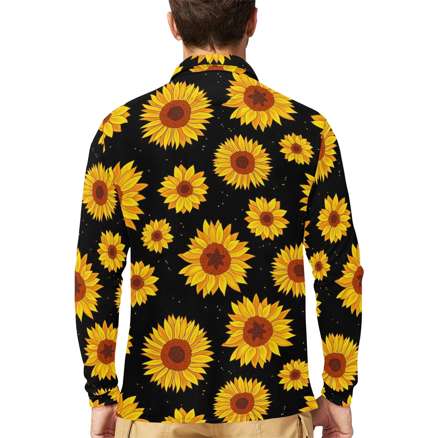 Sunflower Pattern Print Design SF09 Long Sleeve Polo Shirt For Men's