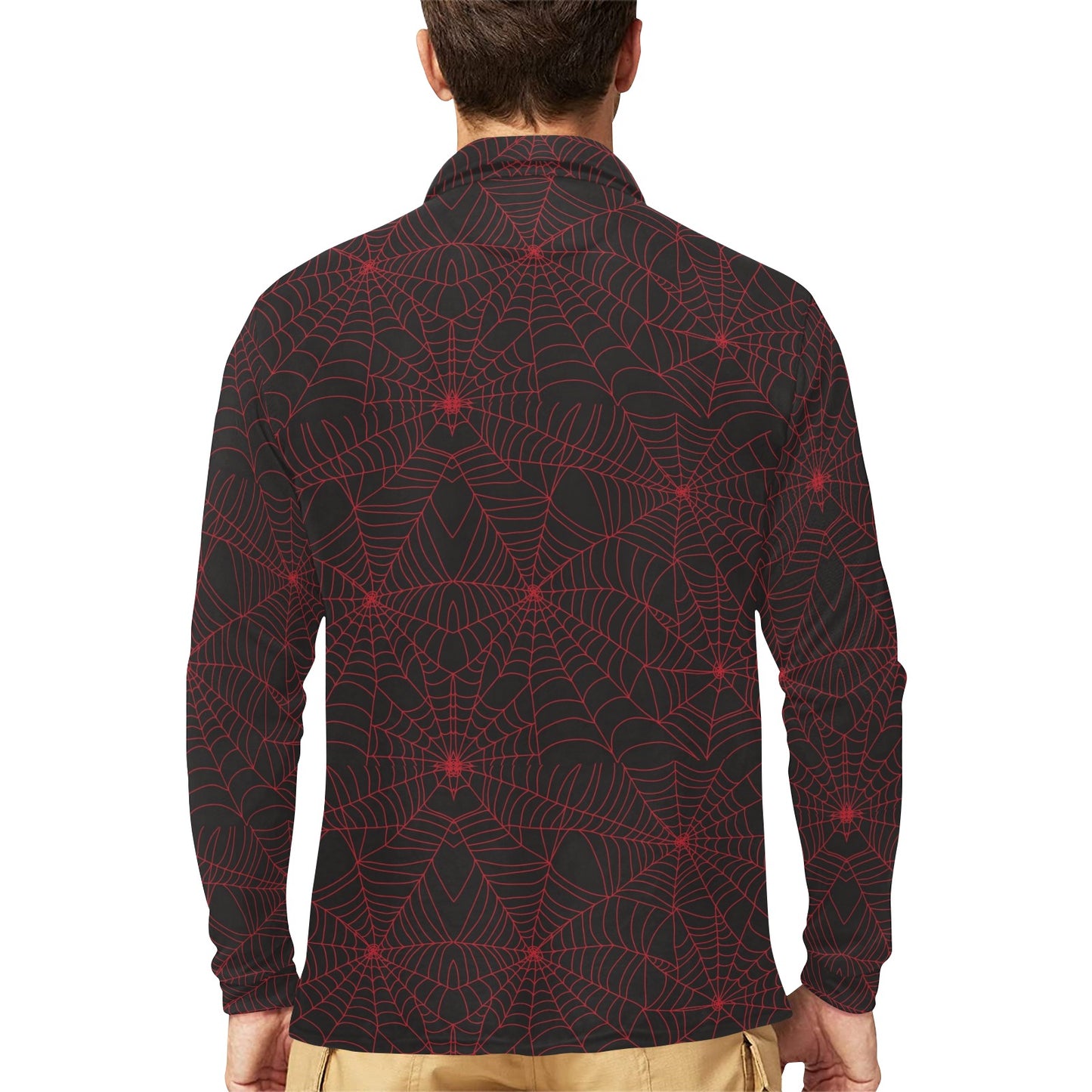 Spider Web Red Print Design LKS302 Long Sleeve Polo Shirt For Men's