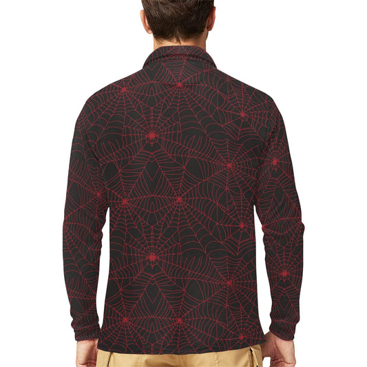 Spider Web Red Print Design LKS302 Long Sleeve Polo Shirt For Men's
