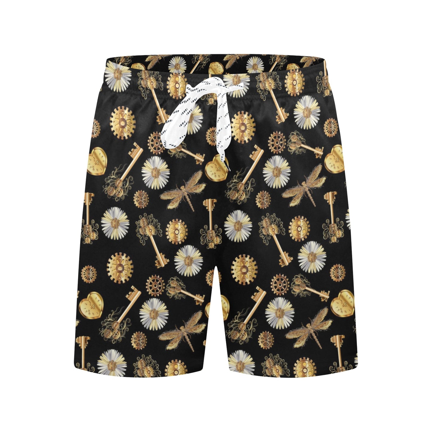 Steampunk Dragonfly Design Themed Print Men's Swim Trunks Beach Shorts