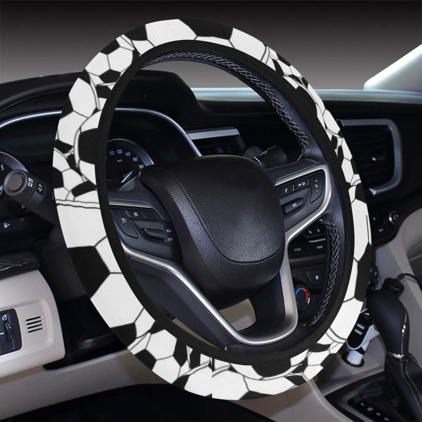 Soccer Ball Print Design LKS301 Steering Wheel Cover with Elastic Edge