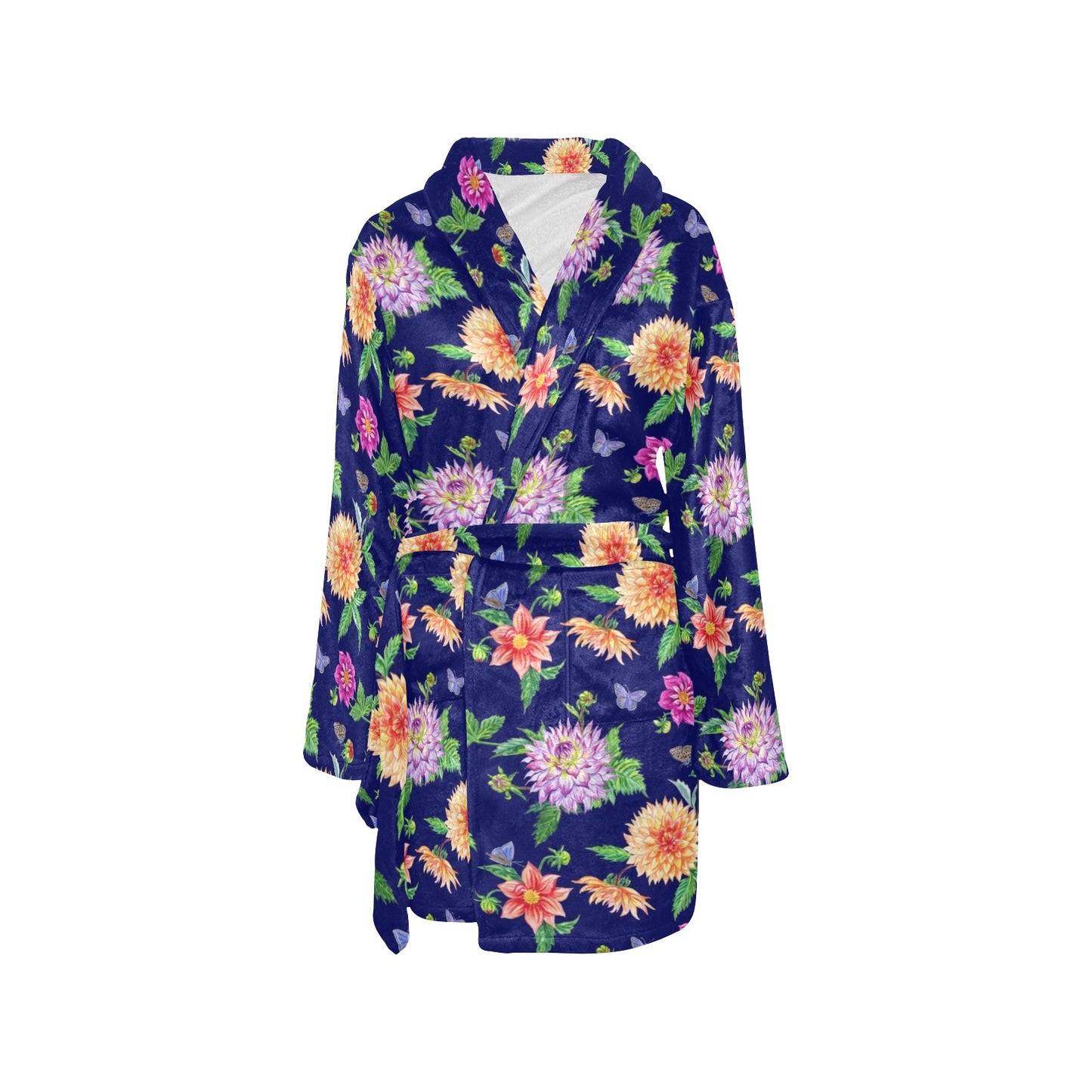 Dahlia Pattern Print Design DH010 Women's Fleece Robe