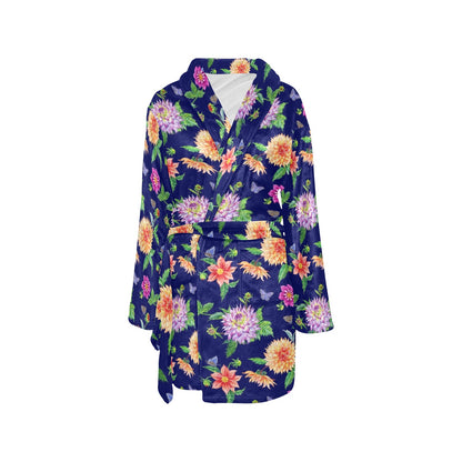 Dahlia Pattern Print Design DH010 Women's Fleece Robe