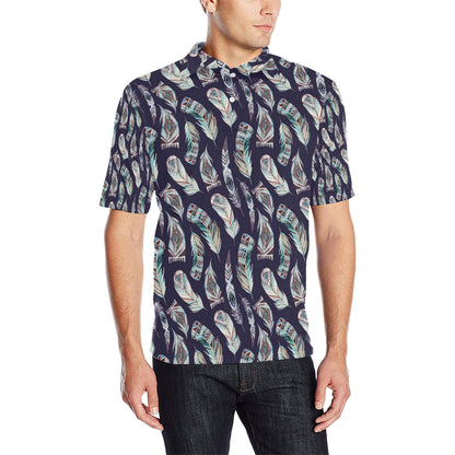 Feather Vintage Boho Design Print Men Polo Shirt