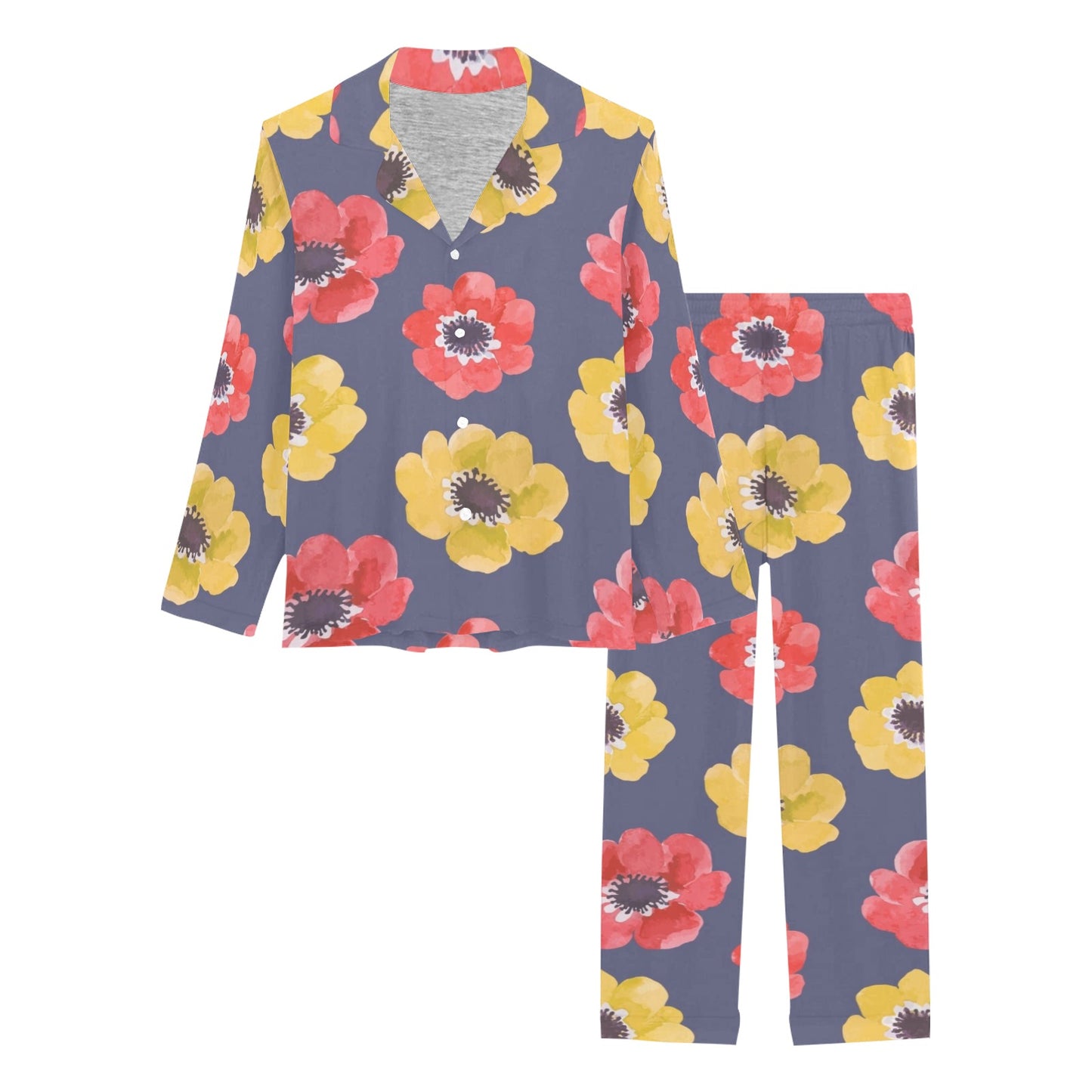 Anemone Pattern Print Design AM010 Women's Long Pajama Set