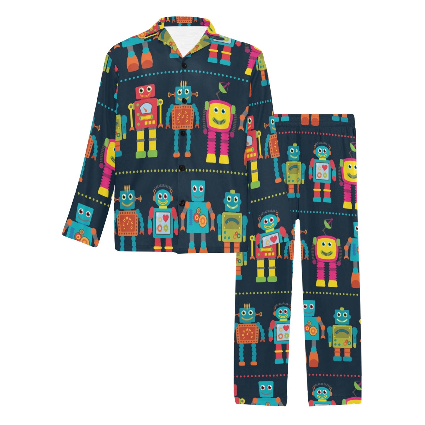 Robot Pattern Print Design A01 Men's Long Pajama Set