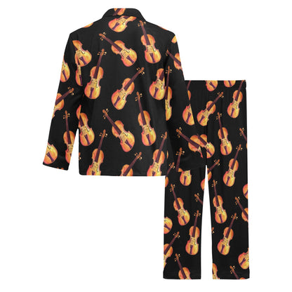 Violin Pattern Print Design 04 Men's Long Pajama Set