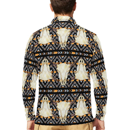 Buffalo Head Pattern Print Design 03 Long Sleeve Polo Shirt For Men's