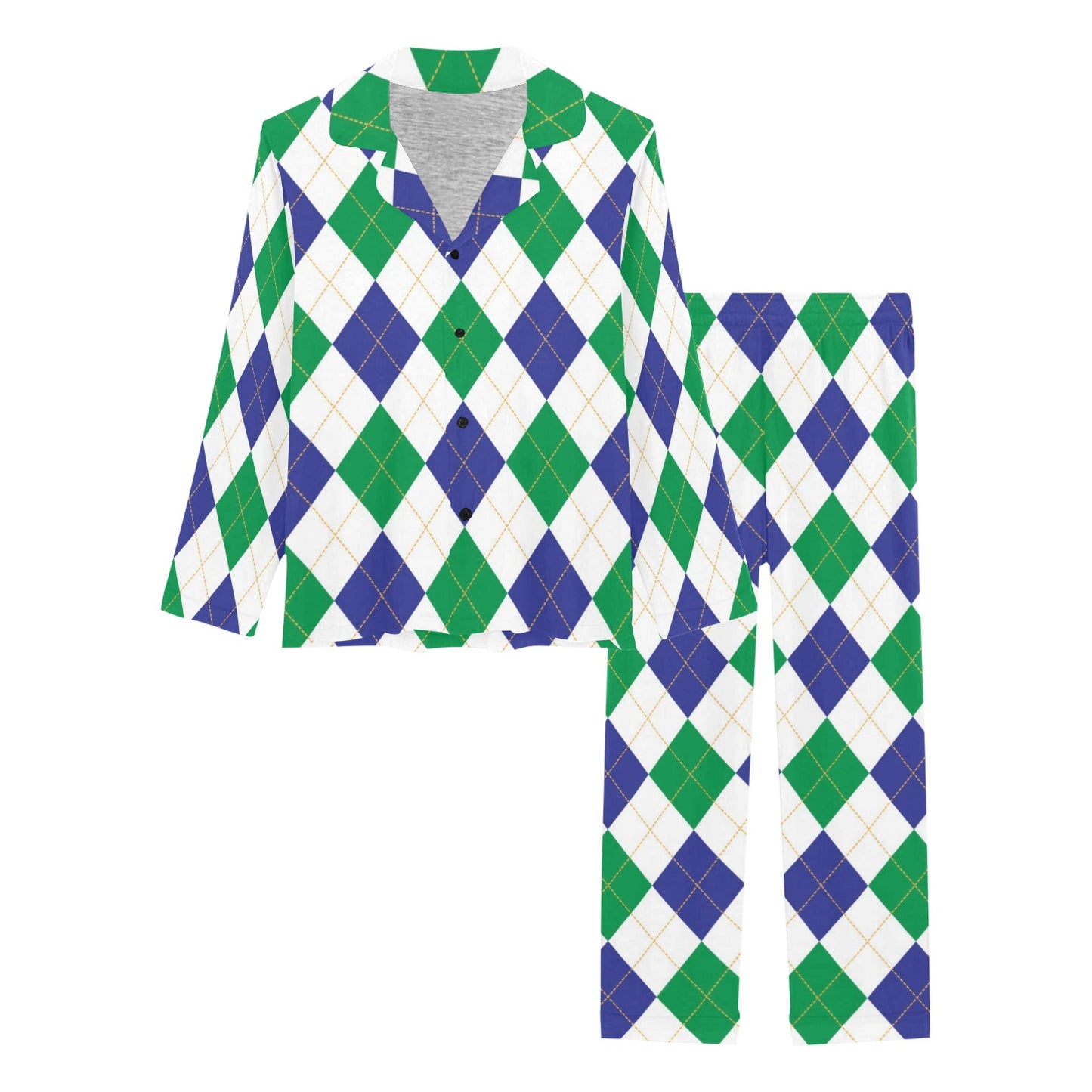 Argyle Green Blue Pattern Print Design 03 Women's Long Pajama Set