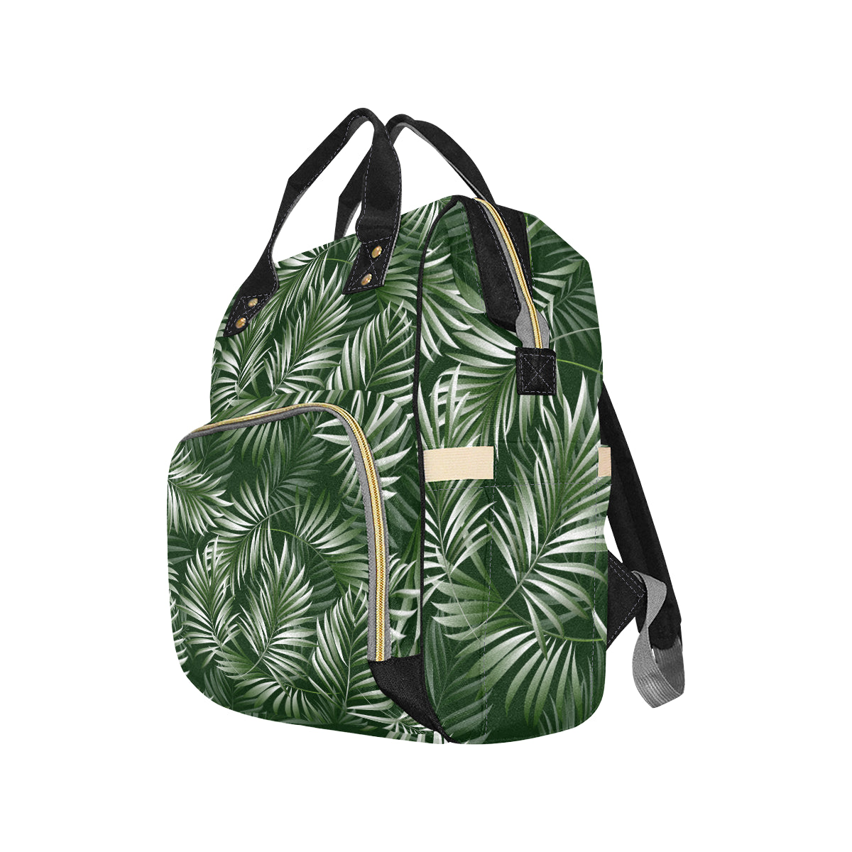 White Green Tropical Palm Leaves Diaper Bag Backpack