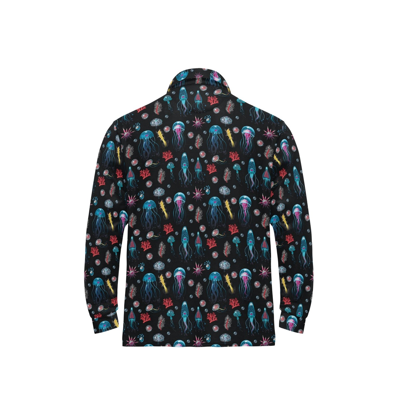 Jellyfish Underwater Print Long Sleeve Polo Shirt For Men's