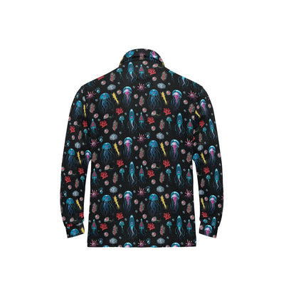Jellyfish Underwater Print Long Sleeve Polo Shirt For Men's