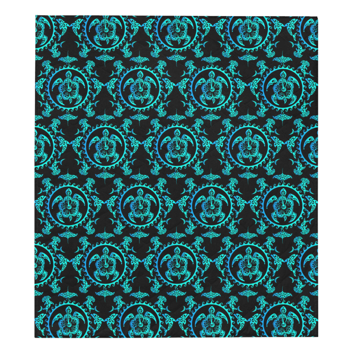 turquoise Tribal Sea Turtle Hawaiian Premium Quilt