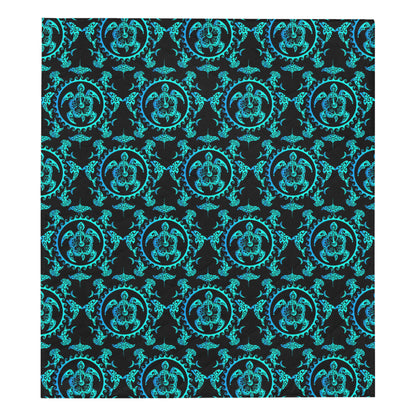turquoise Tribal Sea Turtle Hawaiian Premium Quilt