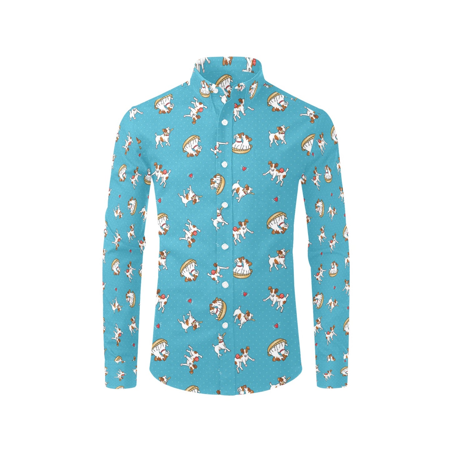 Russell Terriers Playing Print Design LKS305 Men's Long Sleeve Dress Shirt