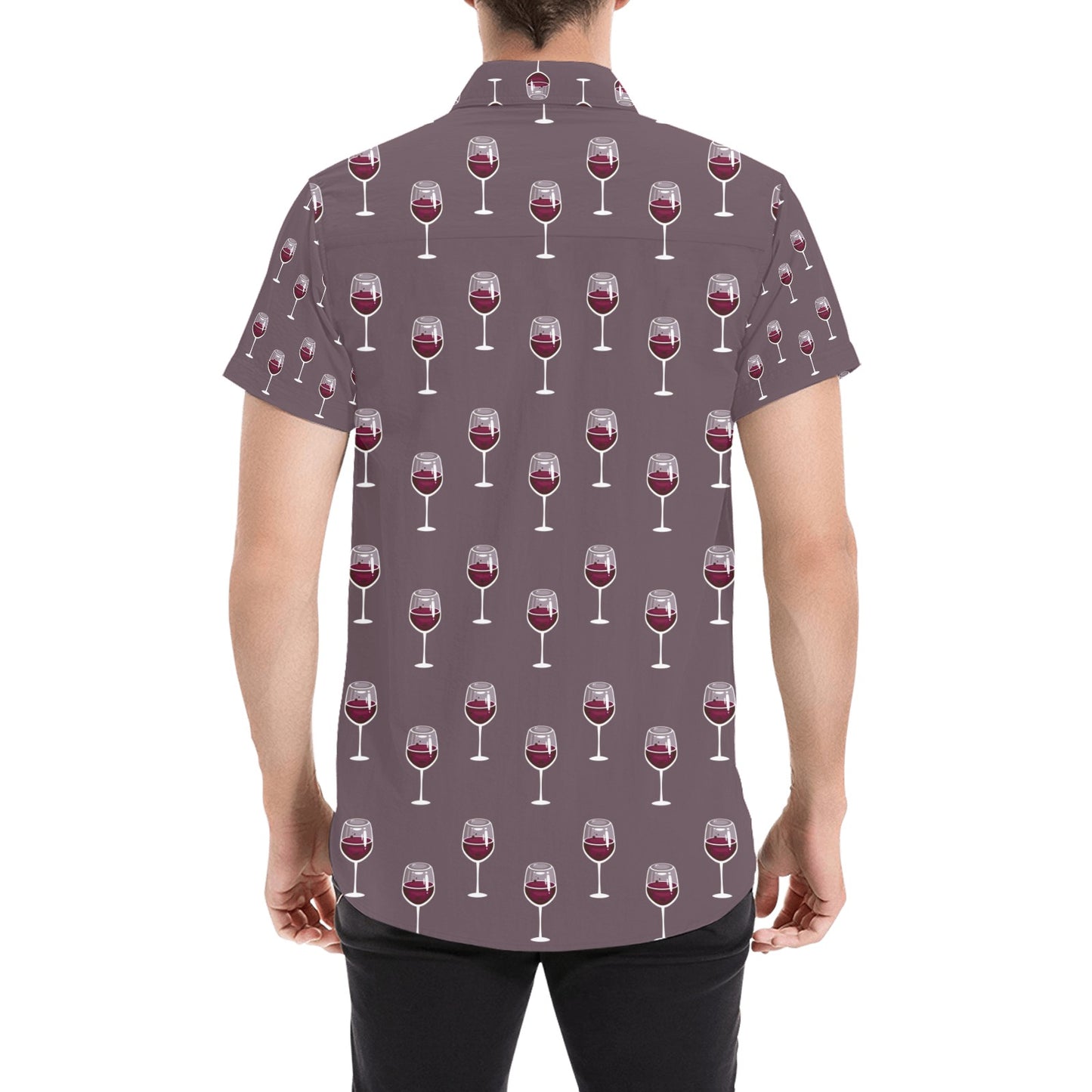 Wine Glass Pattern Print Design LKS305 Men Short Sleeve Button Up Shirt