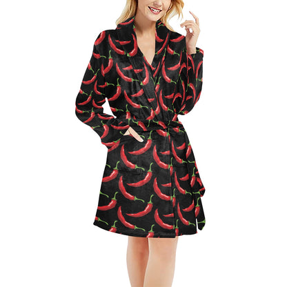 Chilli Pepper Pattern Print Design 01 Women's Fleece Robe