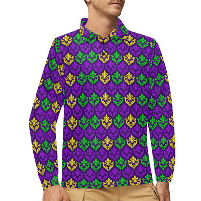 Mardi Gras Pattern Print Design 02 Long Sleeve Polo Shirt For Men's