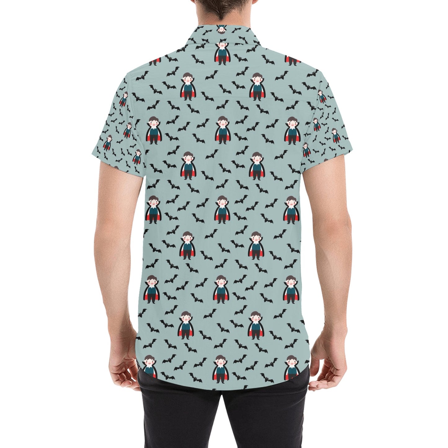 Vampire Print Design LKS304 Men Short Sleeve Button Up Shirt