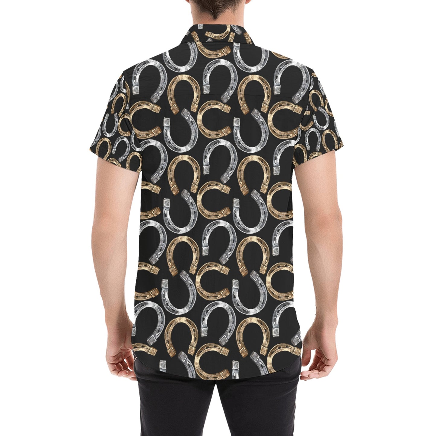 Horseshoe Print Design LKS305 Men Short Sleeve Button Up Shirt