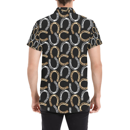 Horseshoe Print Design LKS305 Men Short Sleeve Button Up Shirt