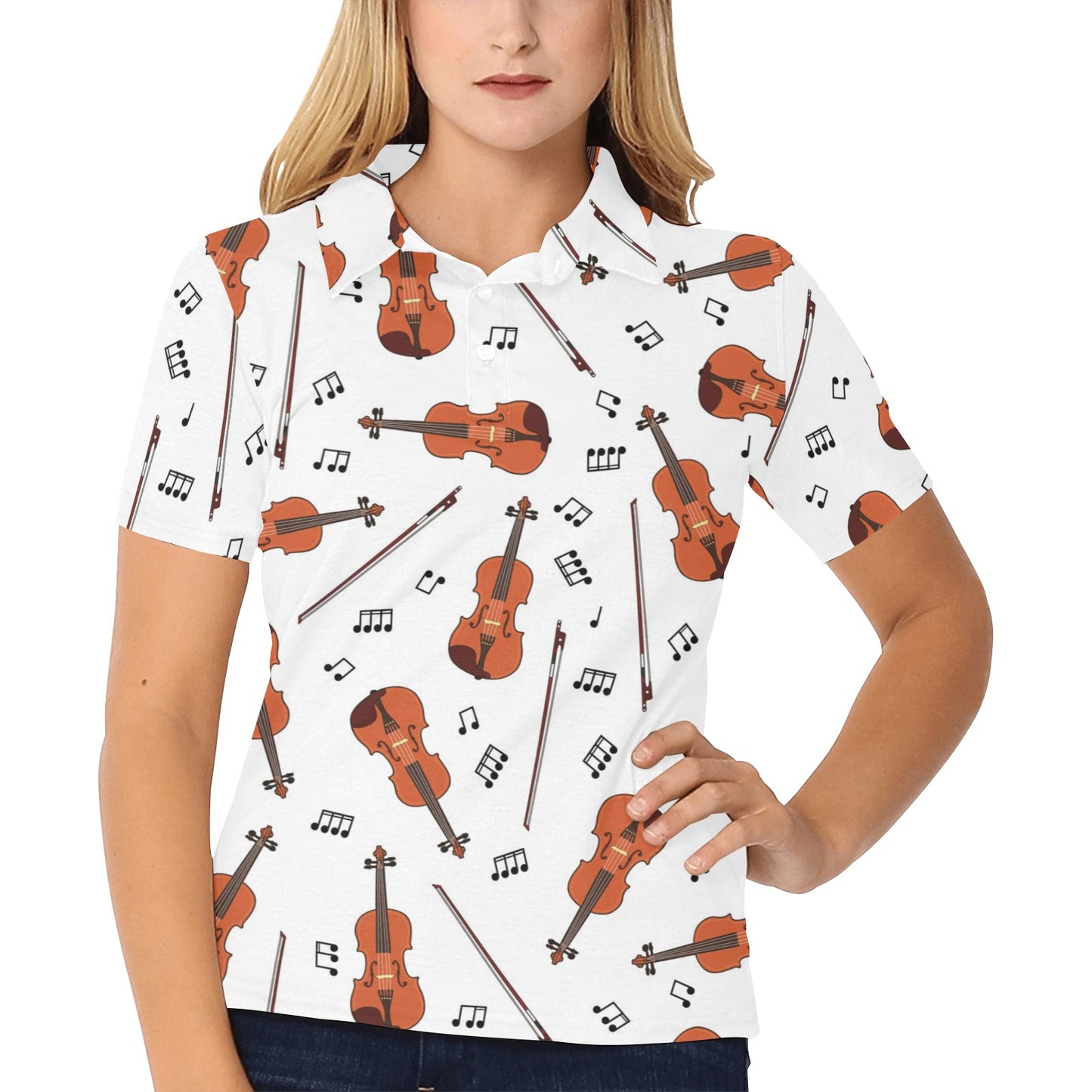 Violin Pattern Print Design 02 Women's Polo Shirt