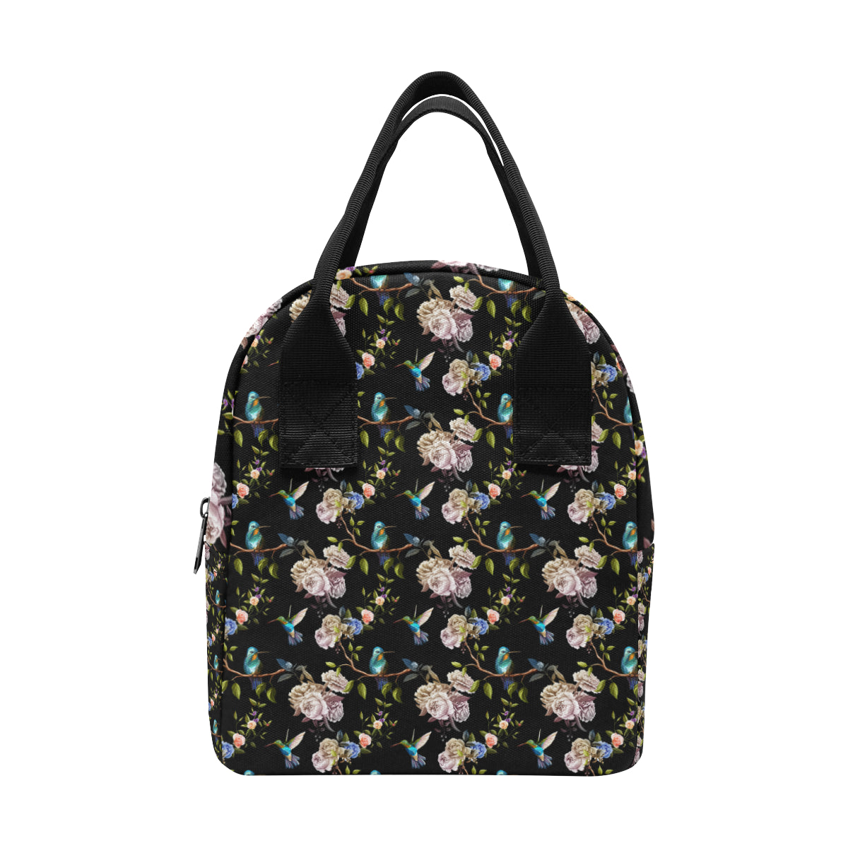 Hummingbird Flower Themed Print Insulated Lunch Bag