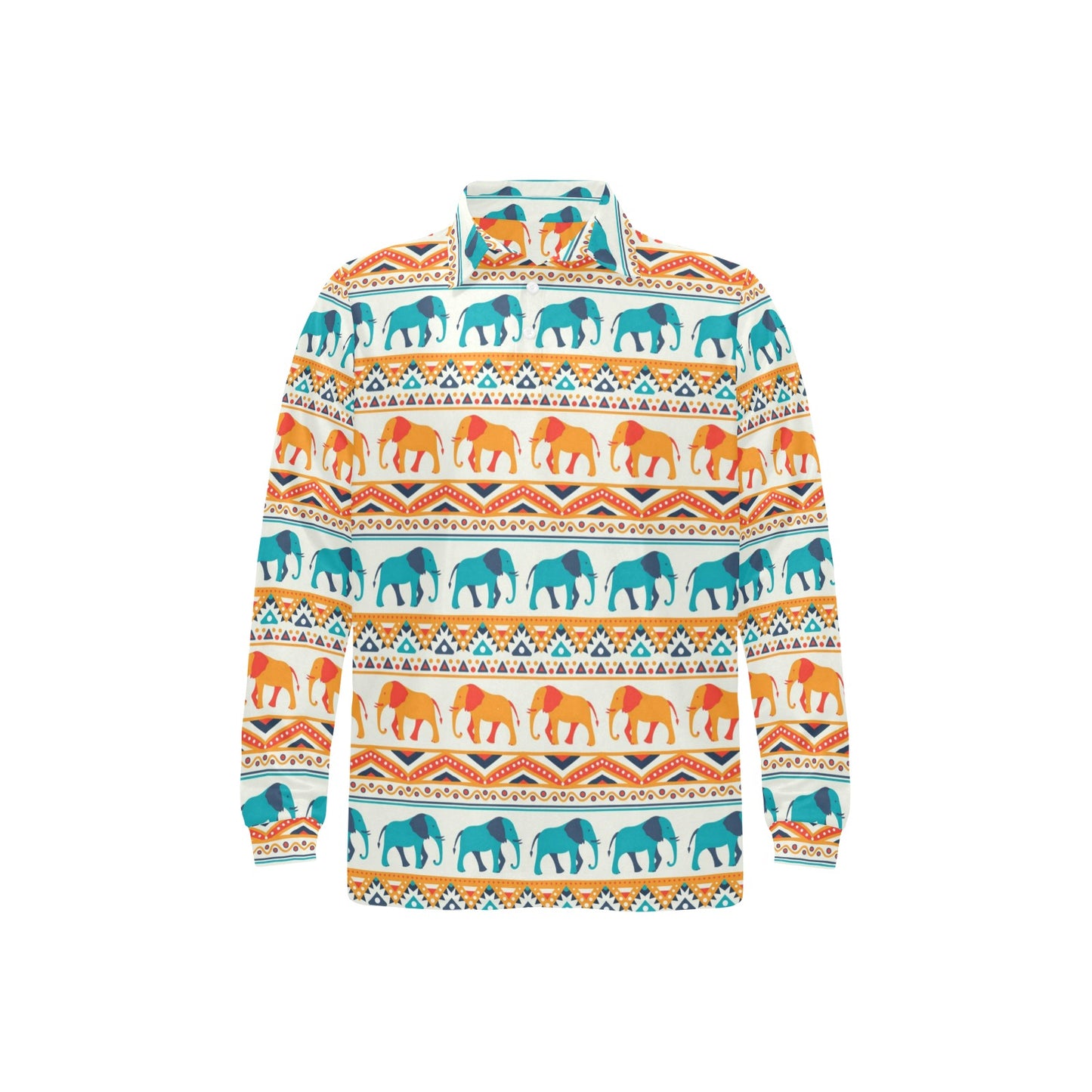 Elephant Aztec Ethnic Print Pattern Long Sleeve Polo Shirt For Men's