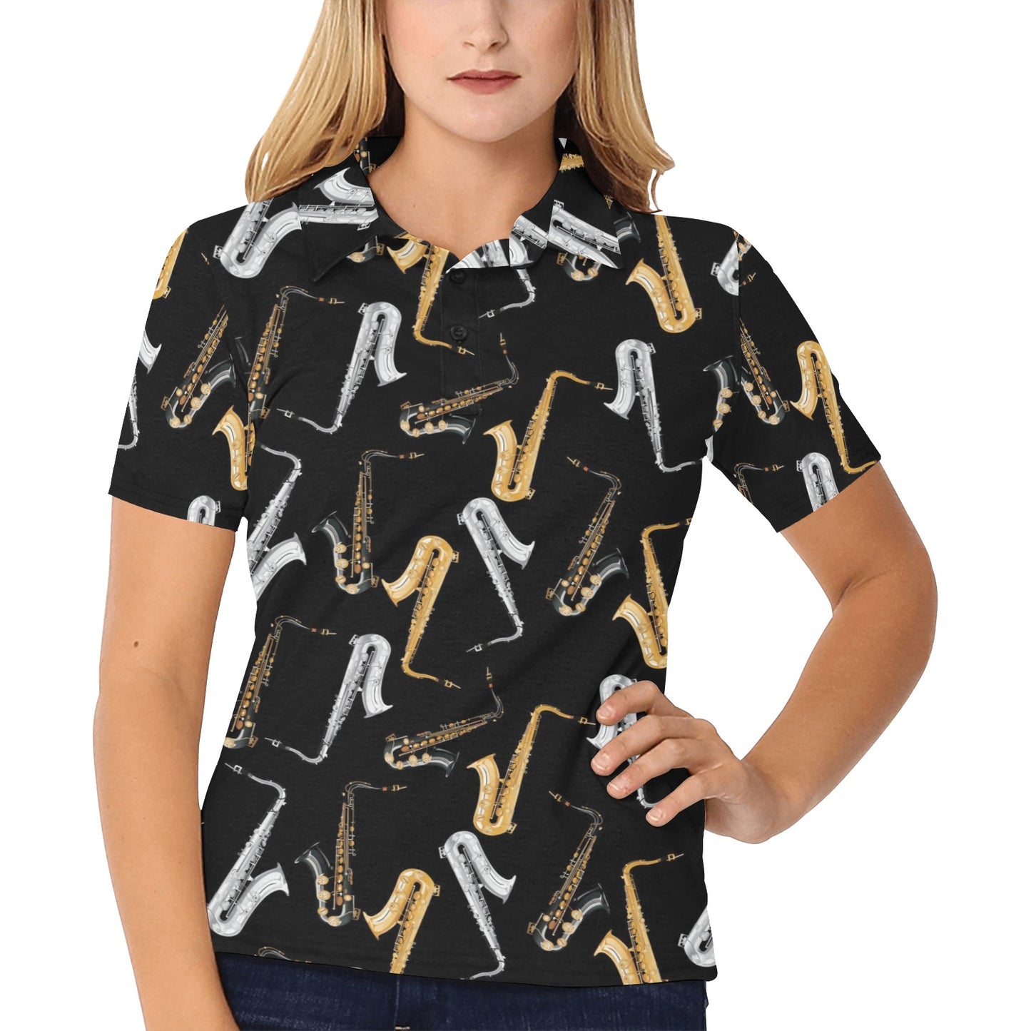 Saxophone Pattern Print Design 01 Women's Polo Shirt