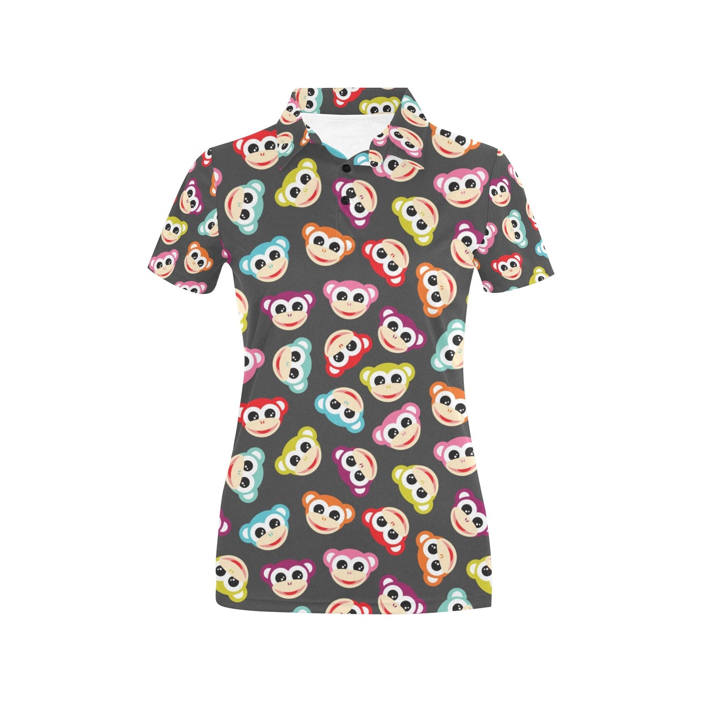 Monkey Head Design Themed Print Women's Polo Shirt